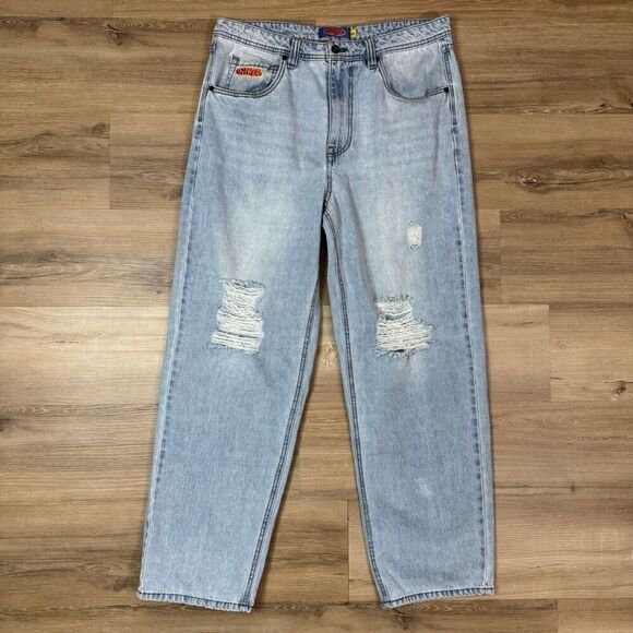 Empyre Men's 34 Light Wash Denim Skate Jeans Distressed Loose Fit Baggy Y2K - Picture 1 of 7